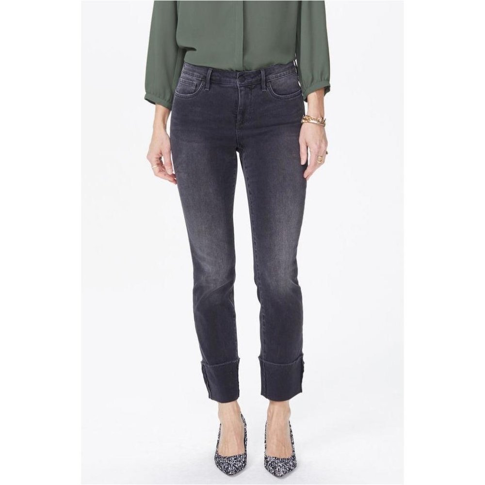 NYDJ Sheri Slim Jeans Women’s Size 2 Olympic Washed Black Wide Cuff Ankle